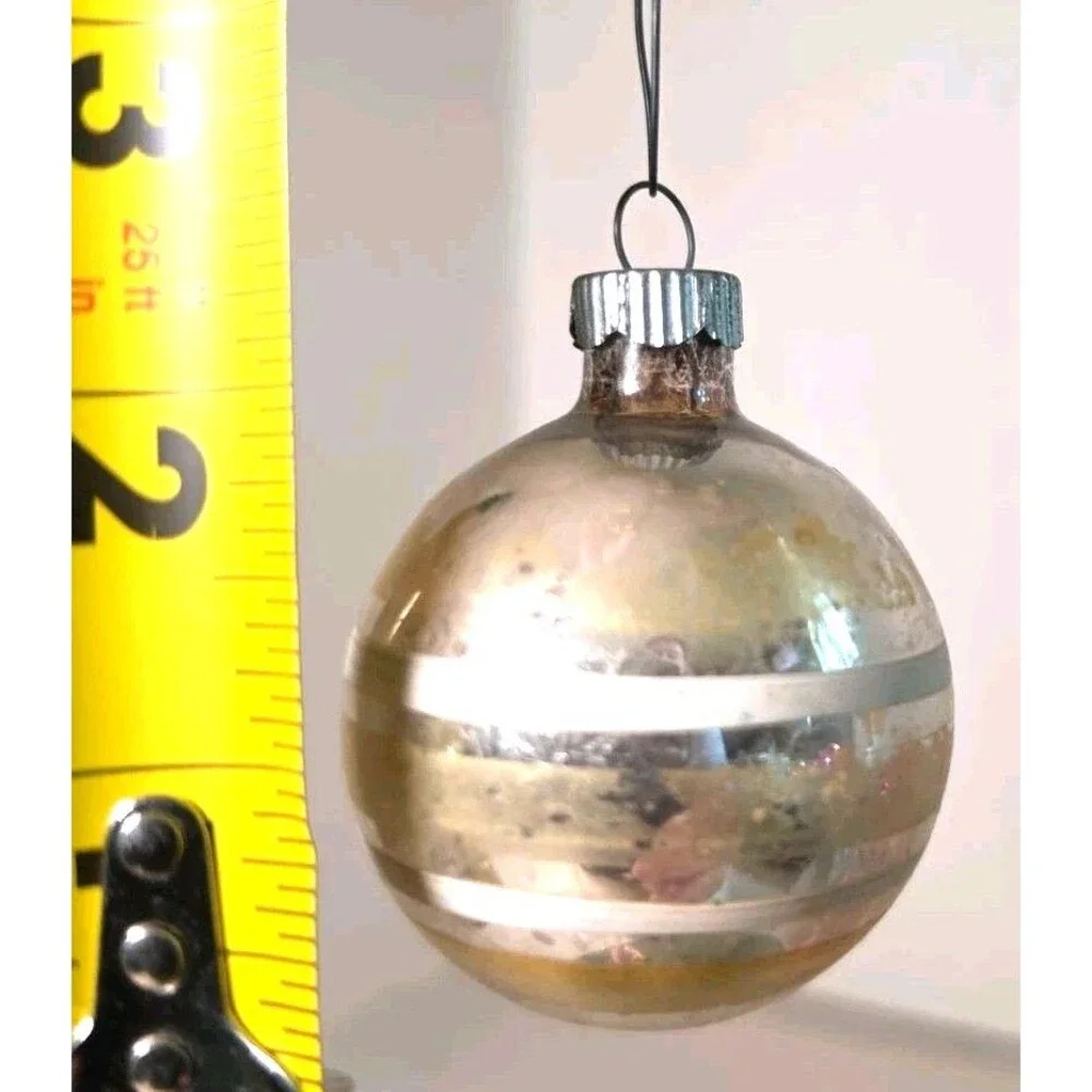 VTG Shiny Brite Gold Silver White Striped Mercury Glass Ball Christmas Ornament